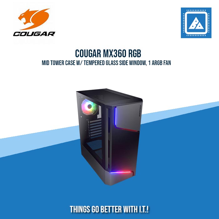 COUGAR MX360 RGB MID TOWER CASE W/ TEMPERED GLASS SIDE WINDOW, 1 ARGB FAN COUGAR MX360 RGB MID TOWER CASE W/ TEMPERED GLASS SIDE WINDOW, 1 ARGB FAN